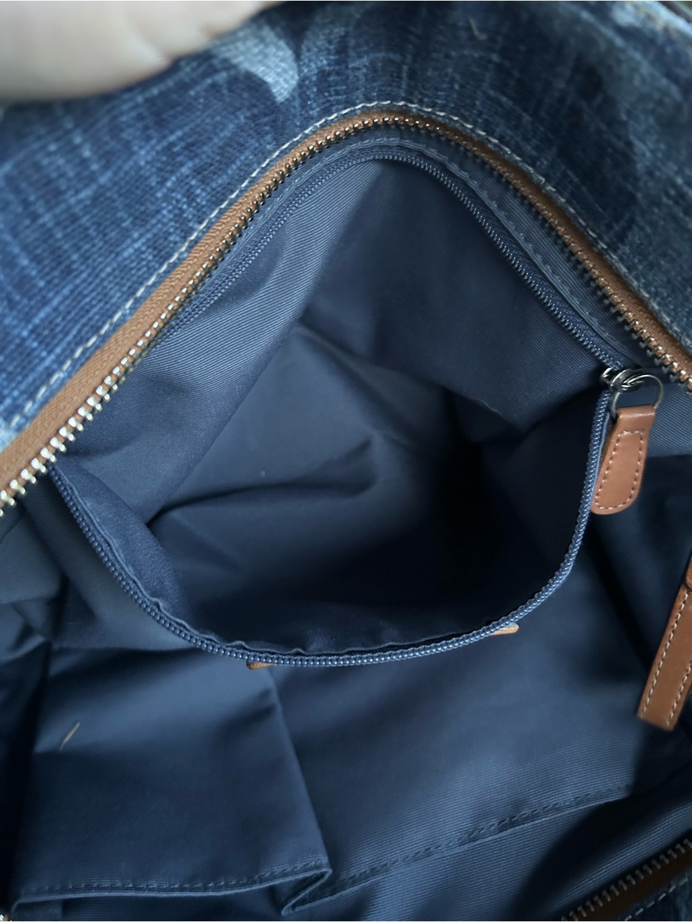 Coach Blue Signature East/West Gallery Denim Tote with Brown Leather Accents - Picture 12 of 14